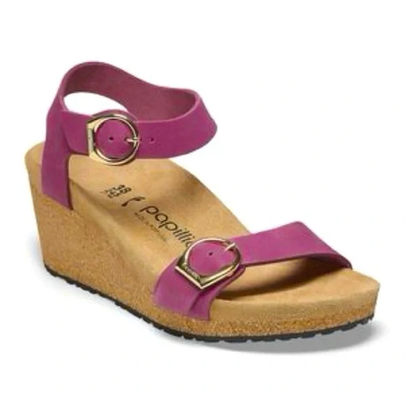 New Without Box Papillio Leather Size 38 Women's Pink wedge Sandals - Picture 4 of 7